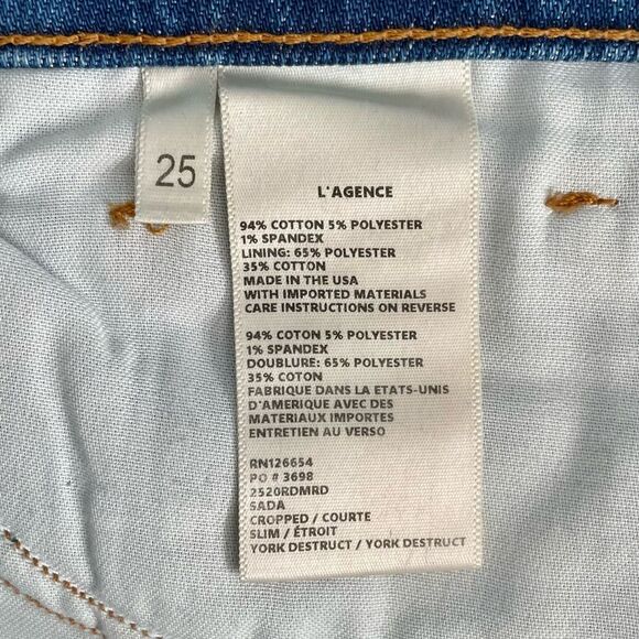 L'AGENCE Sada High Rise Crop Slim Jeans in York Destruct Size 25 - Picture 11 of 12